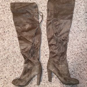 Taupe over the knee boots